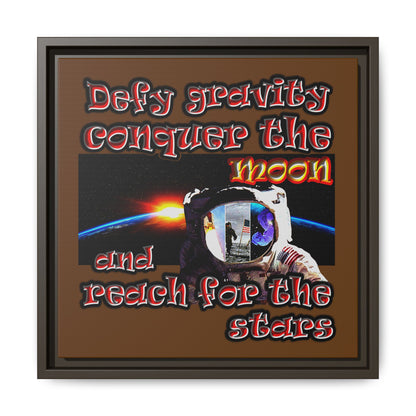 defy conquer reach - framed canvas art (brown)