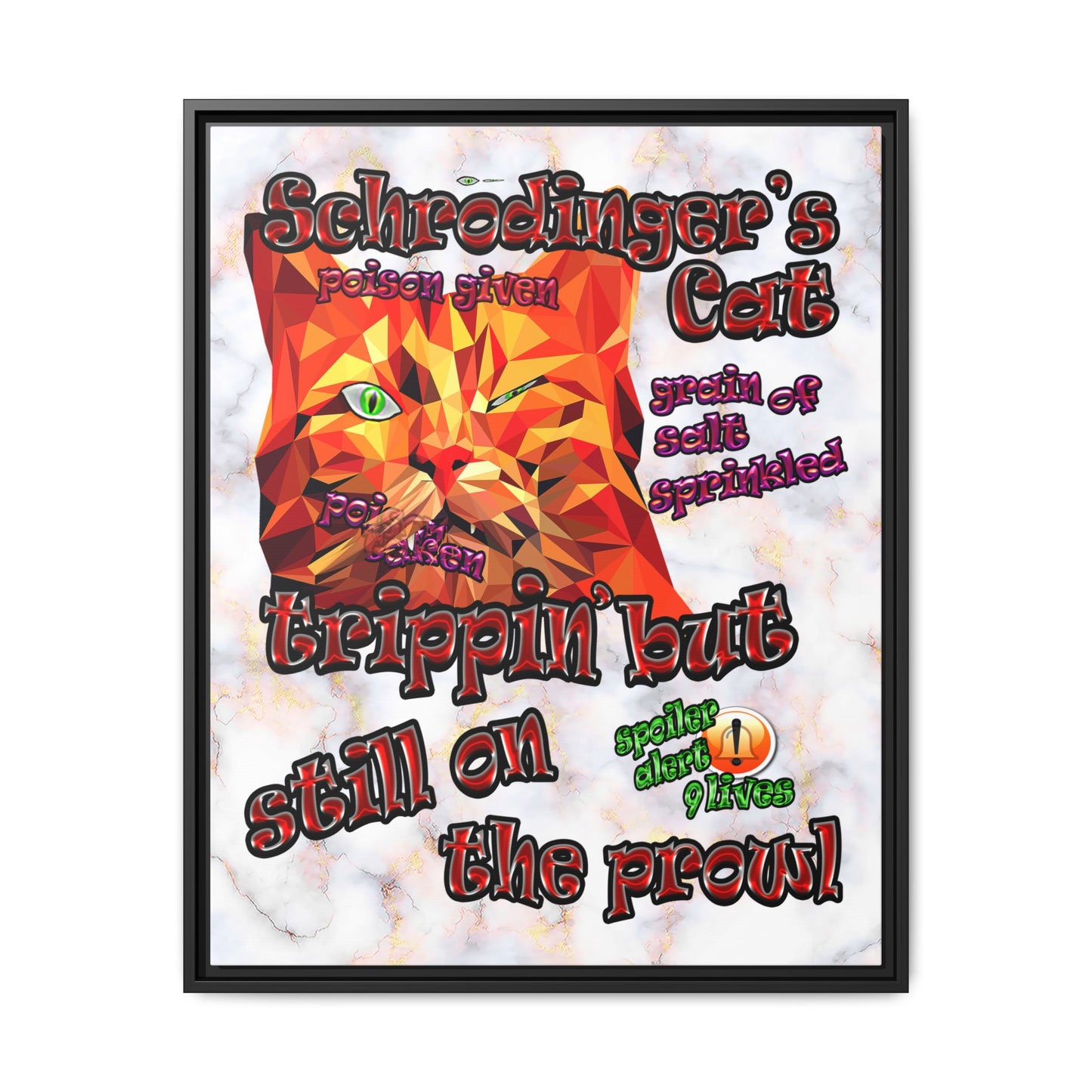 schrodinger's cat - framed canvas art (white marble)