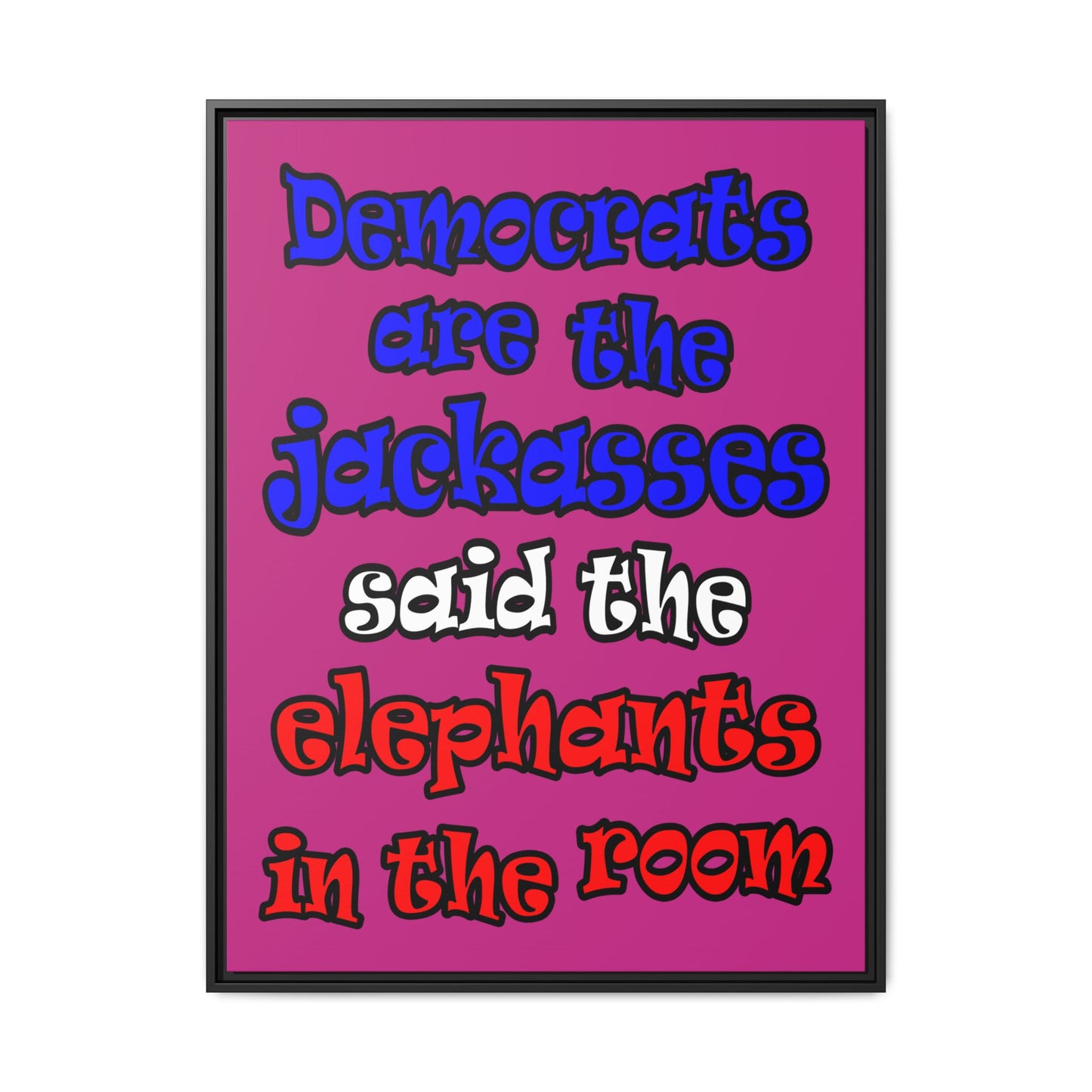 donkeys and elephants - framed canvas art (pink)