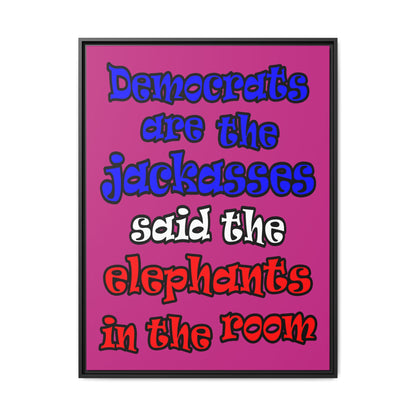 donkeys and elephants - framed canvas art (pink)