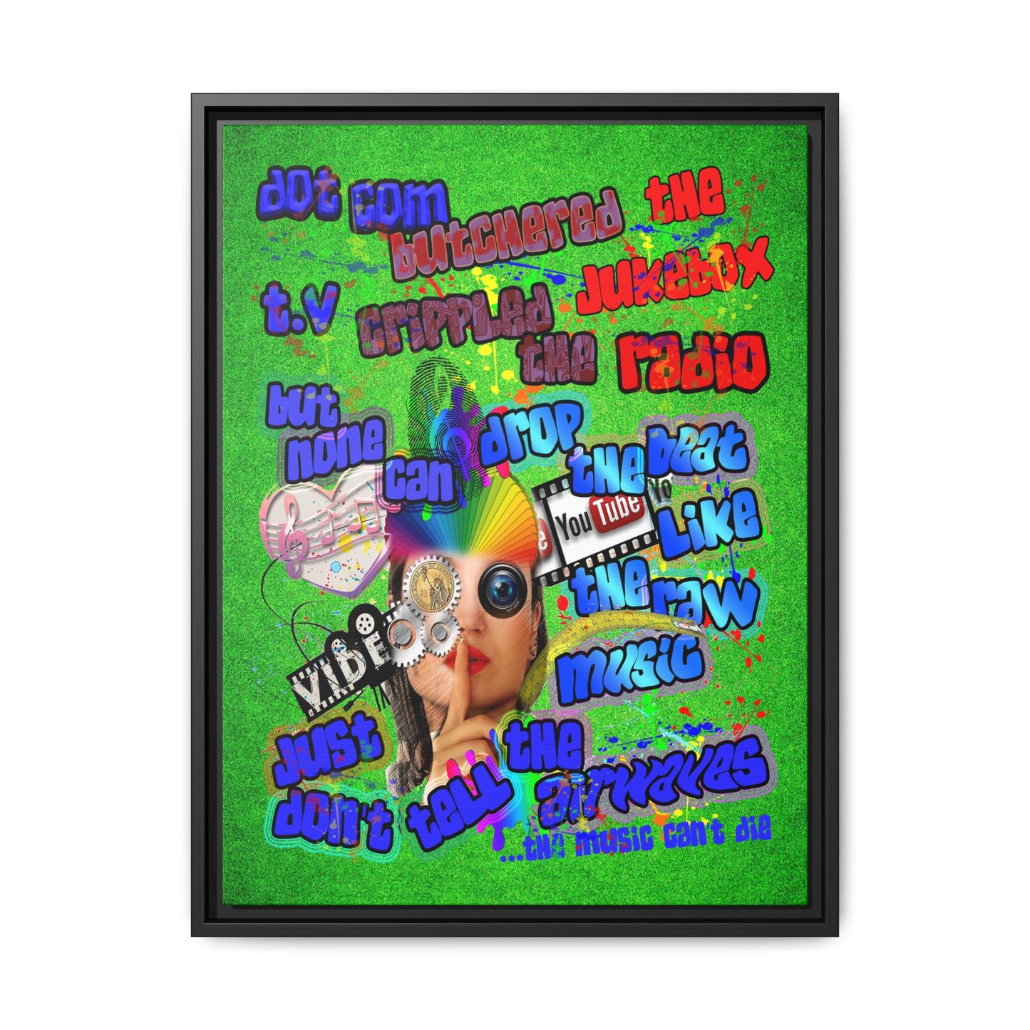 drop the beat - framed canvas art (green turf)