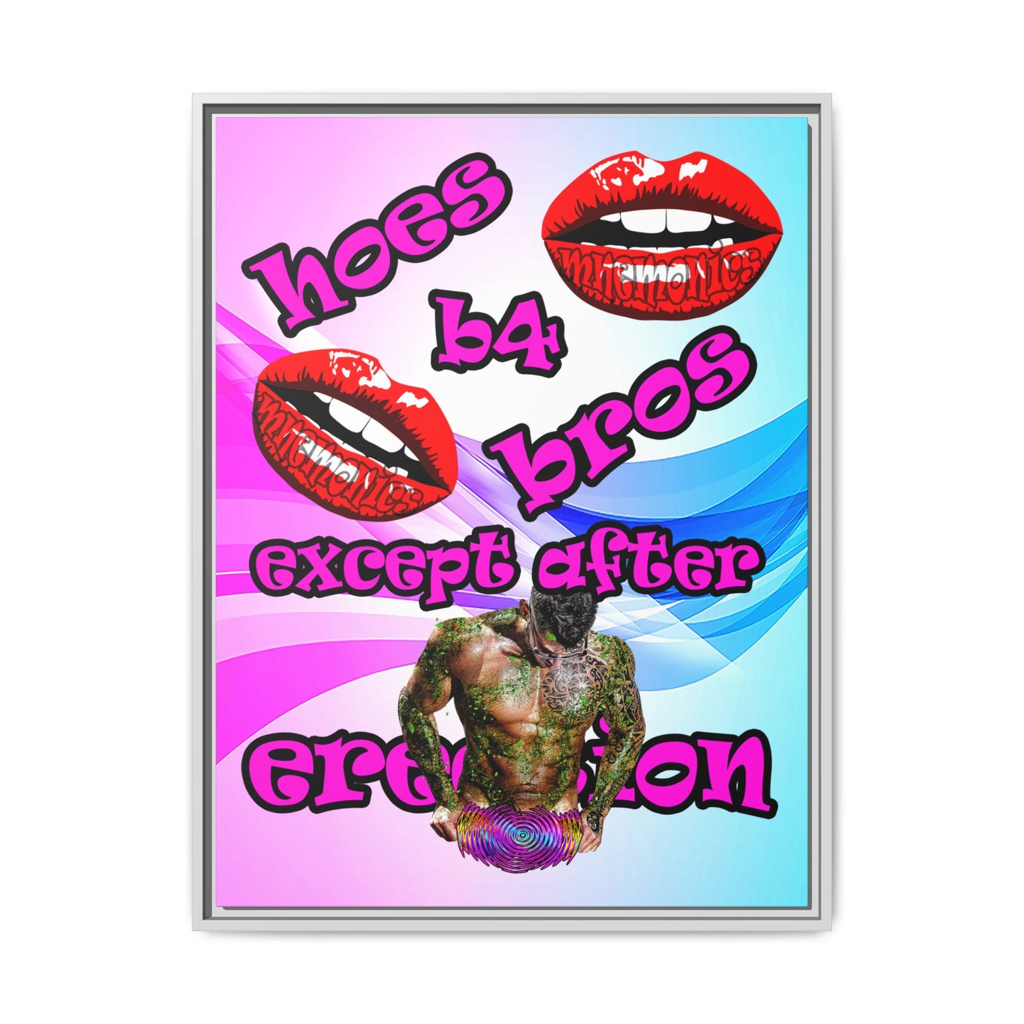 hoes b4 bros - framed canvas art (light blue-pink wave)