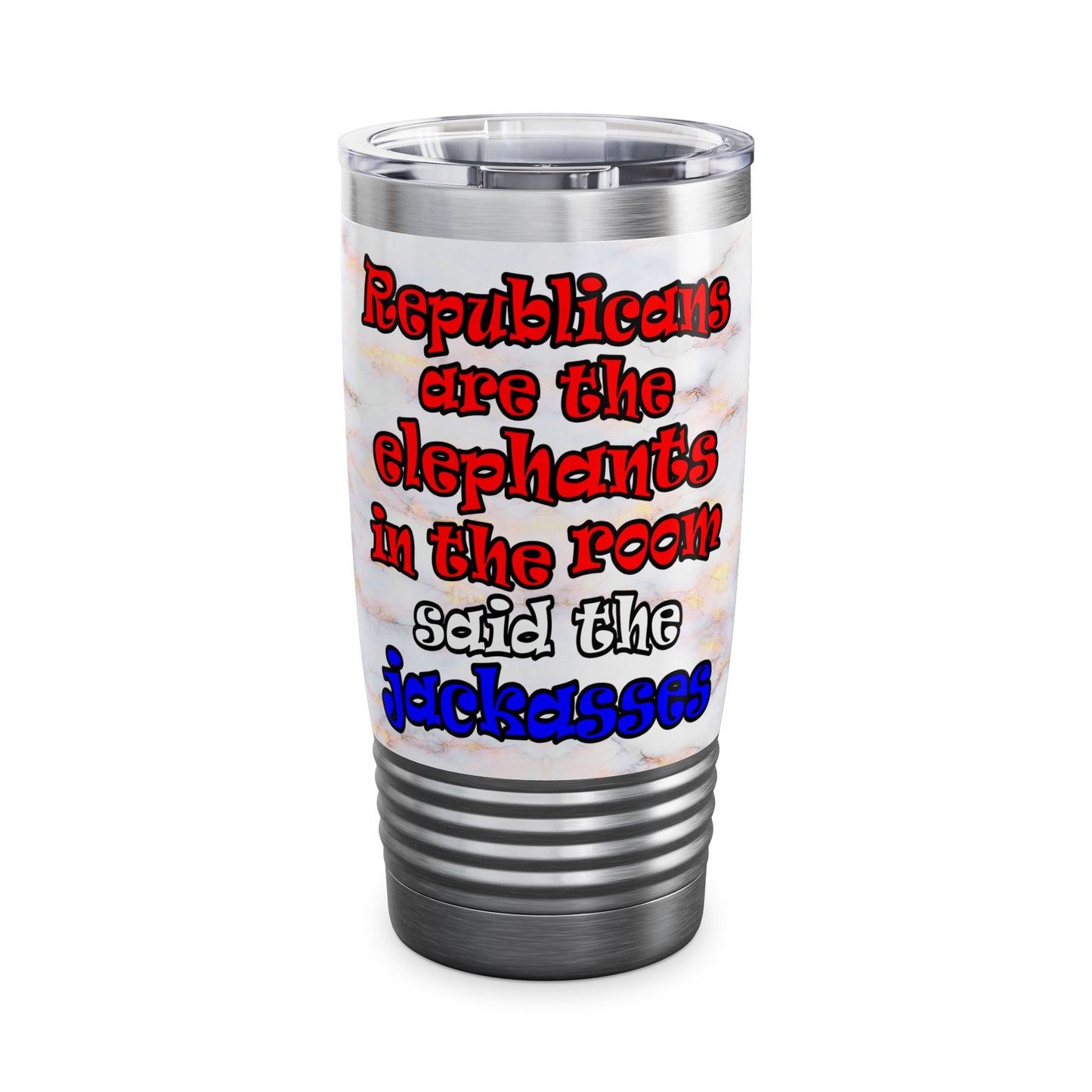 donkeys and elephants - Ringneck Tumbler, 20oz (white marble)