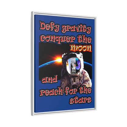 defy conquer reach - framed canvas art (dark blue)