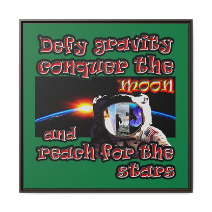 defy conquer reach - framed canvas art (dark green)