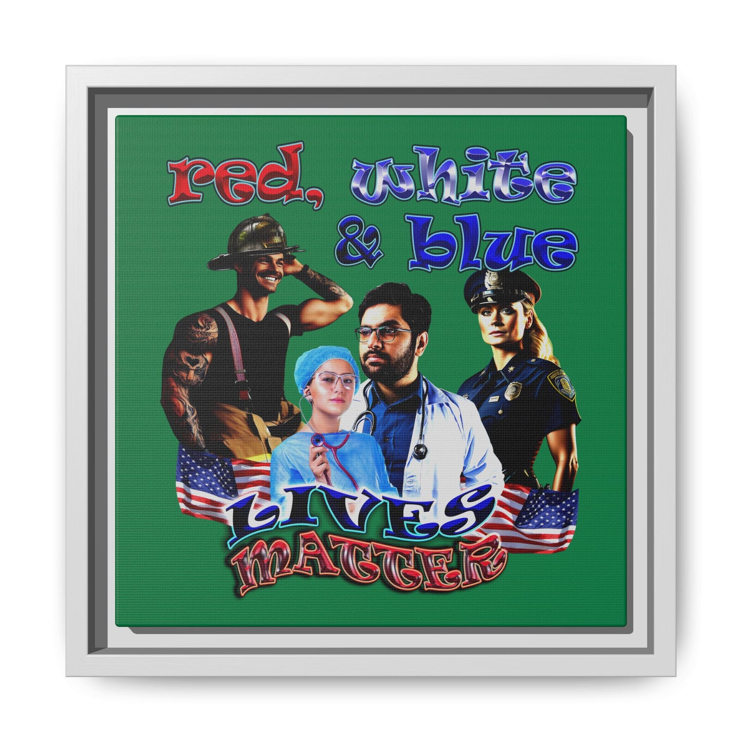 rw&b lives matter - framed canvas art (dark green)