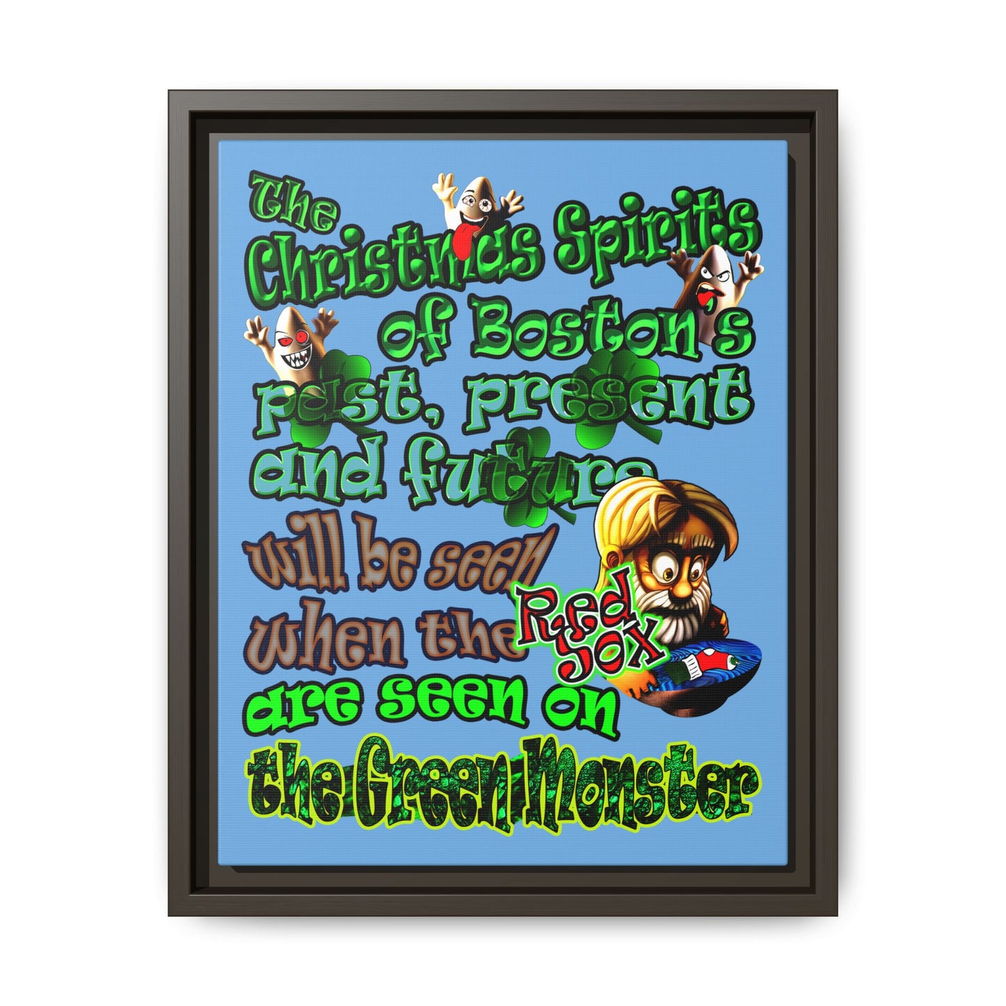 christmas spirits of boston - framed canvas art (light blue)