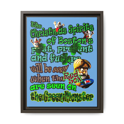 christmas spirits of boston - framed canvas art (light blue)