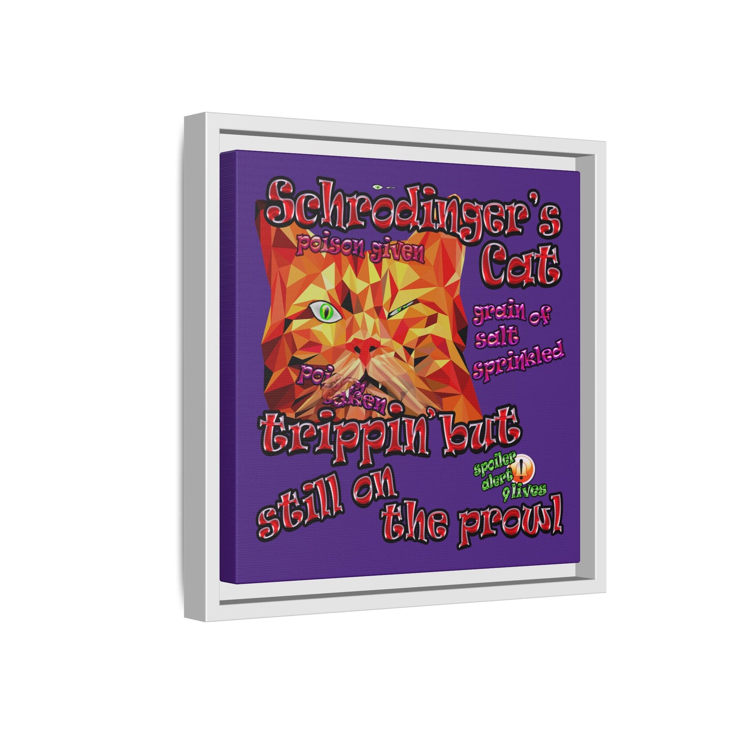 schrodinger's cat - framed canvas art (purple)