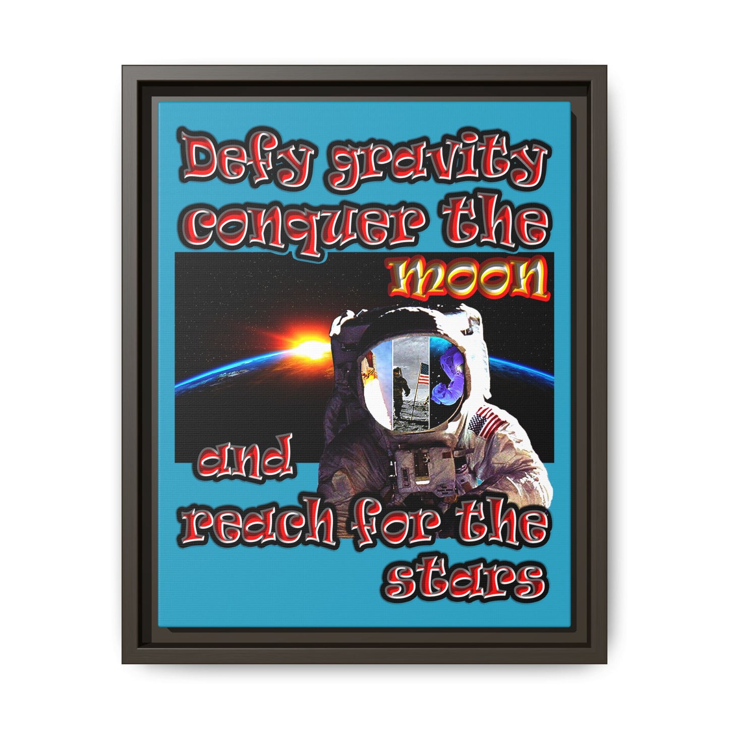 defy conquer reach - framed canvas art (turquoise)