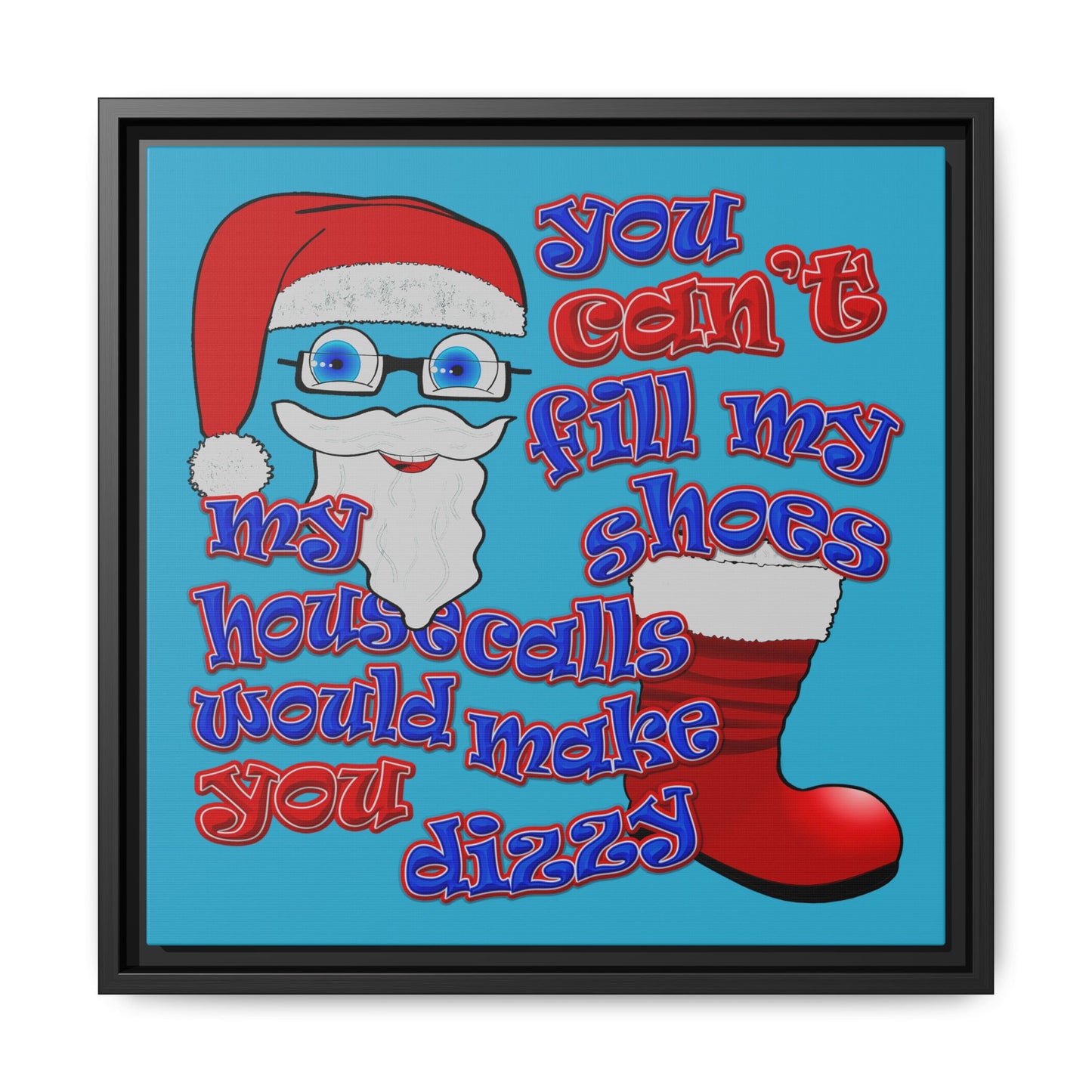 santa's shoes - framed canvas art (turquoise)