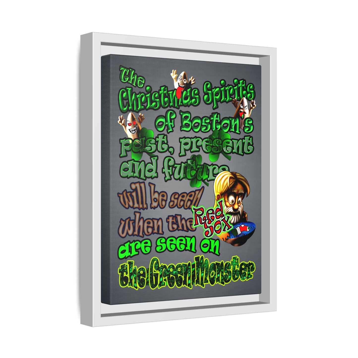 christmas spirits of boston - framed canvas art (grey-light grey)