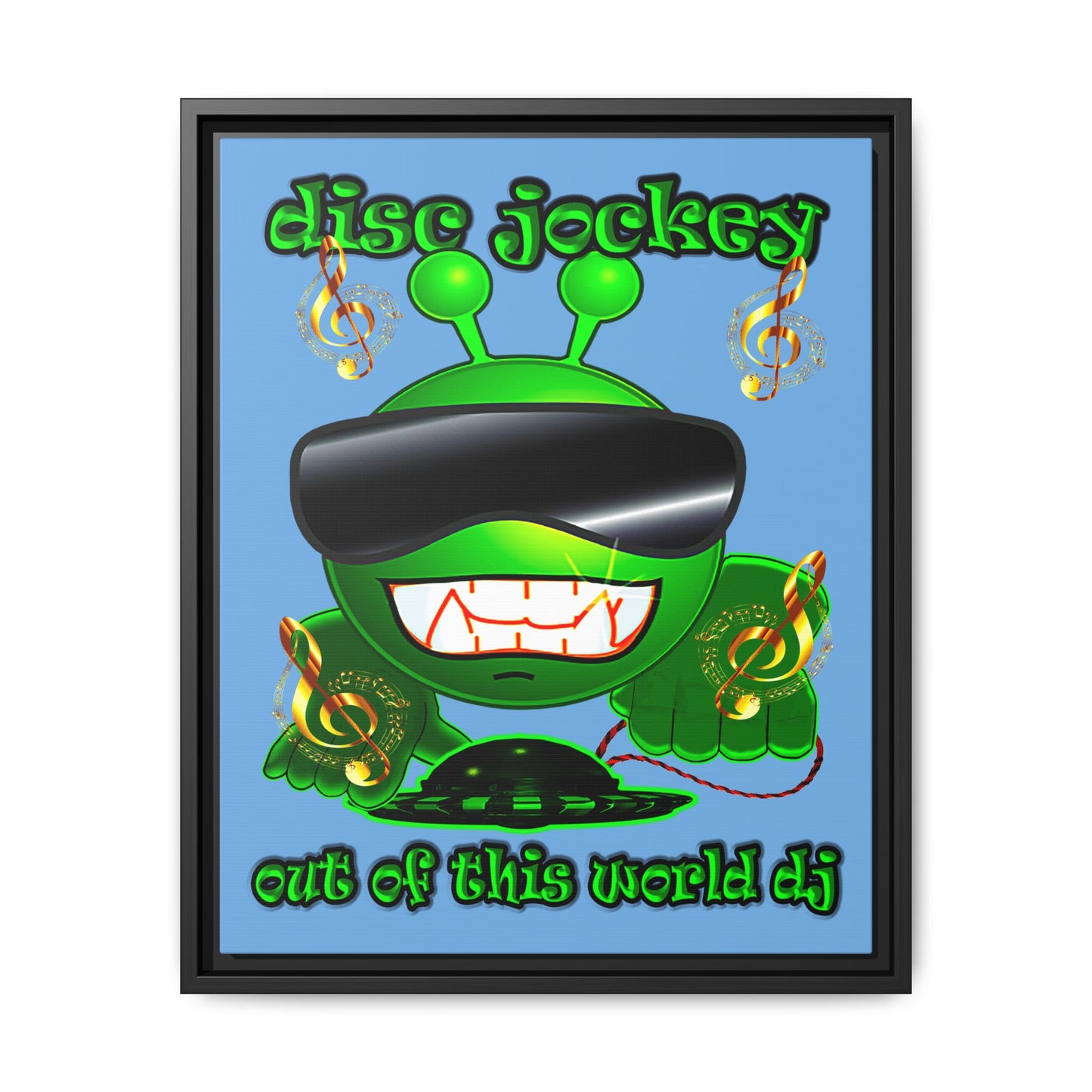 disc jockey - framed canvas art (light blue)