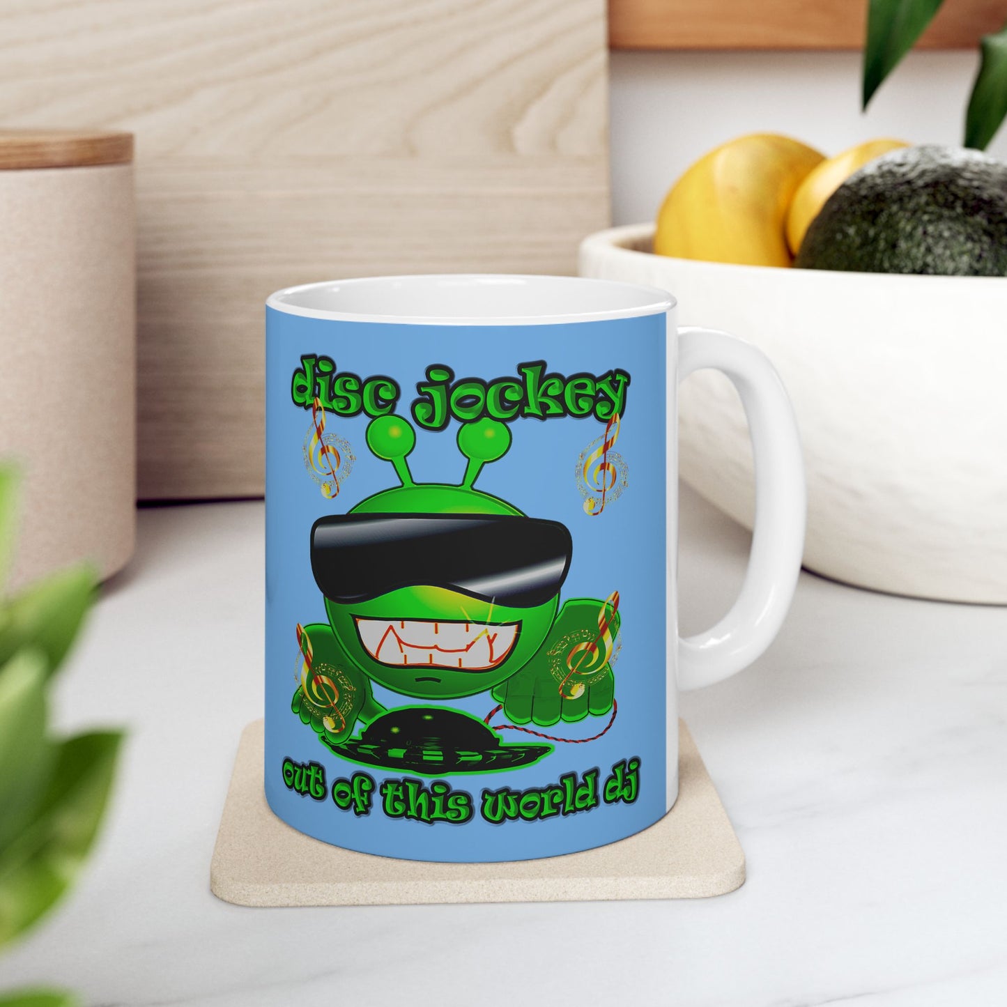 disc jockey - White Mug (light blue)