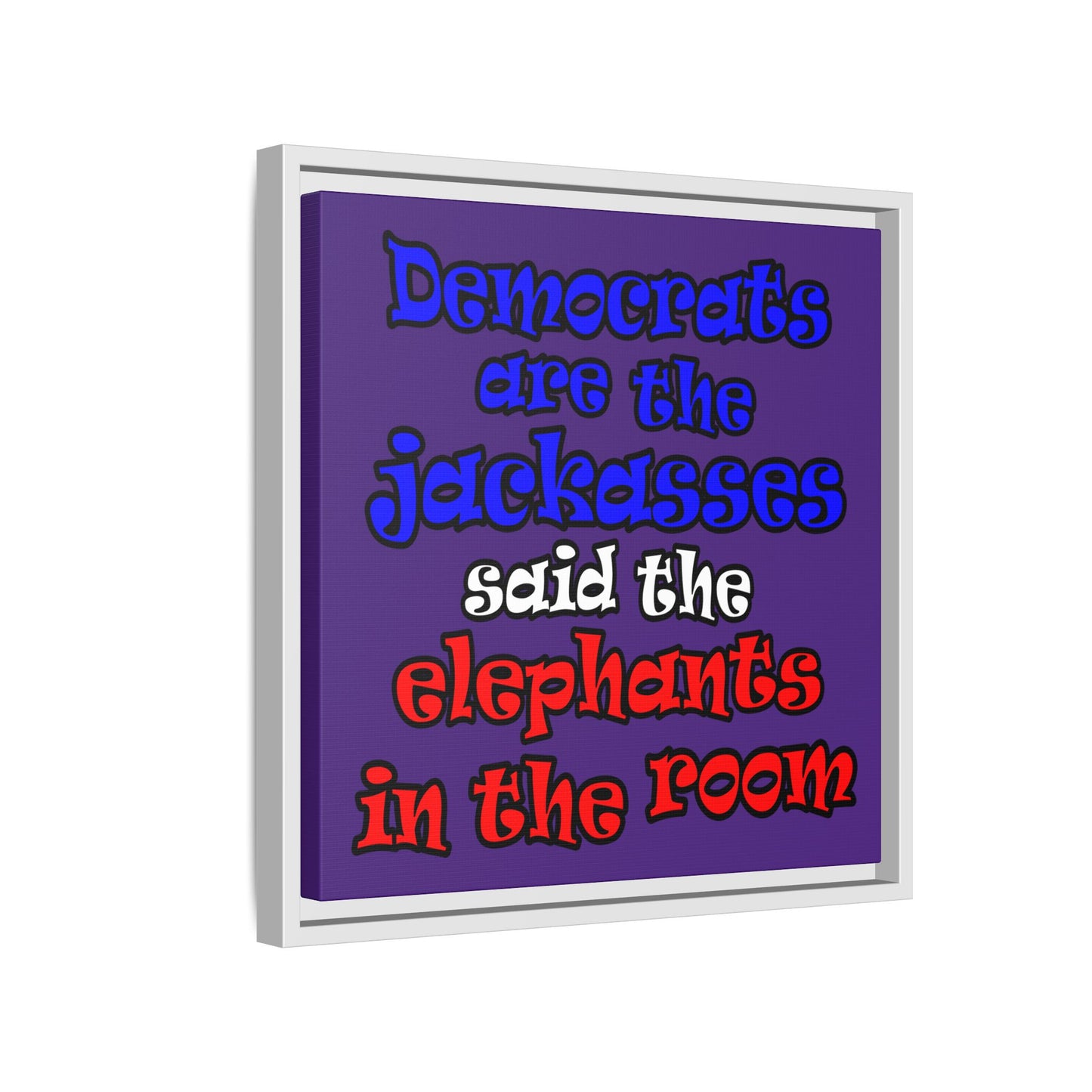 donkeys and elephants - framed canvas art (purple)