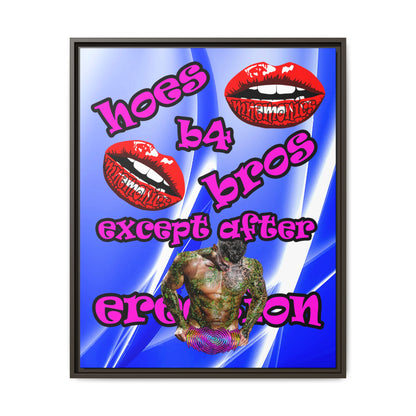 hoes b4 bros - framed canvas art (blue-white wave)