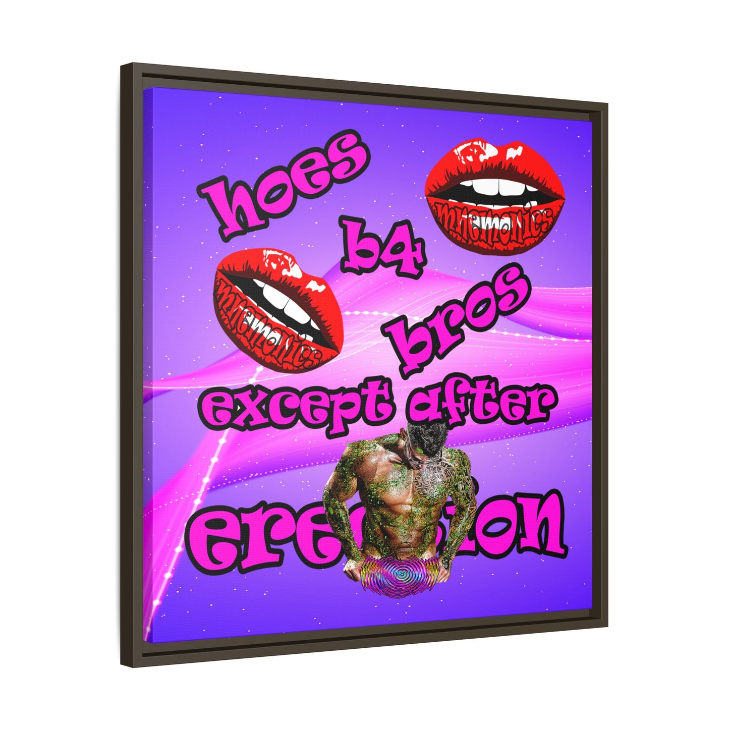 hoes b4 bros - framed canvas art (purple-pink wave)