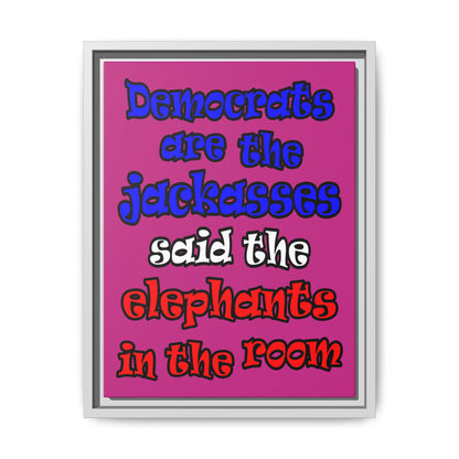 donkeys and elephants - framed canvas art (pink)