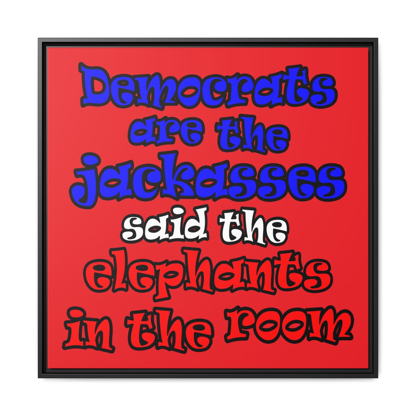 donkeys and elephants - framed canvas art (red)