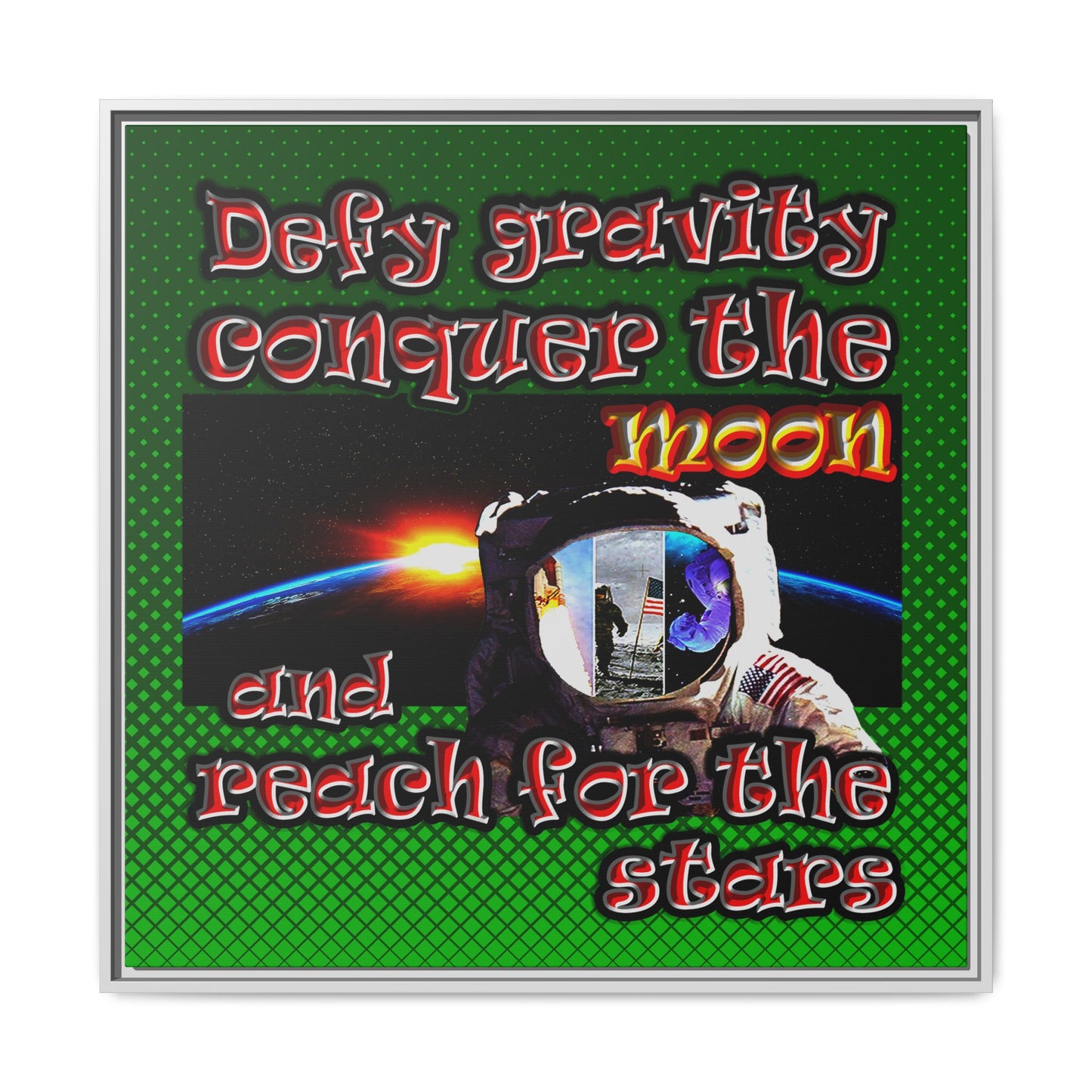 defy conquer reach - framed canvas art (logo green)