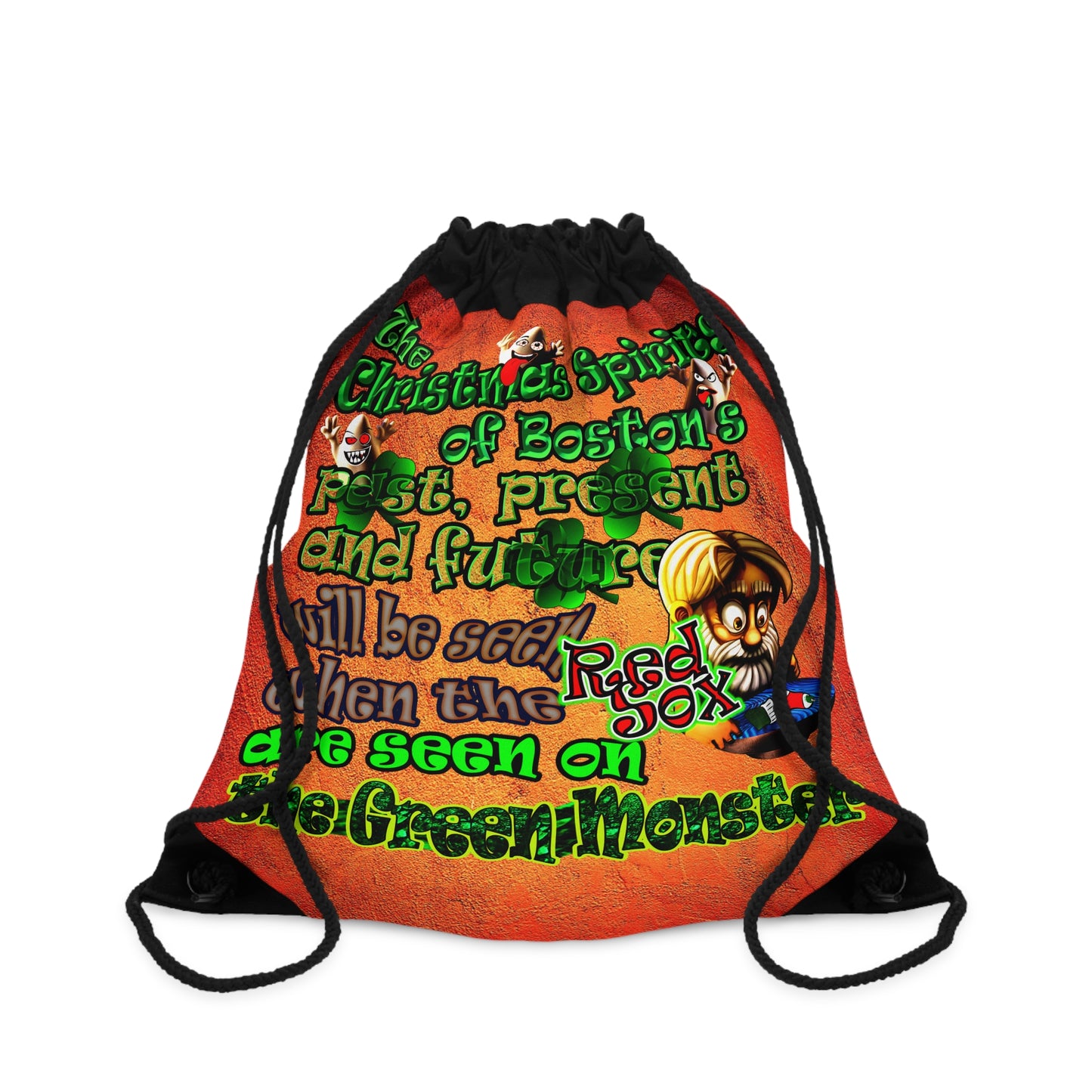christmas spirits of boston - Drawstring Bag (burnt orange)