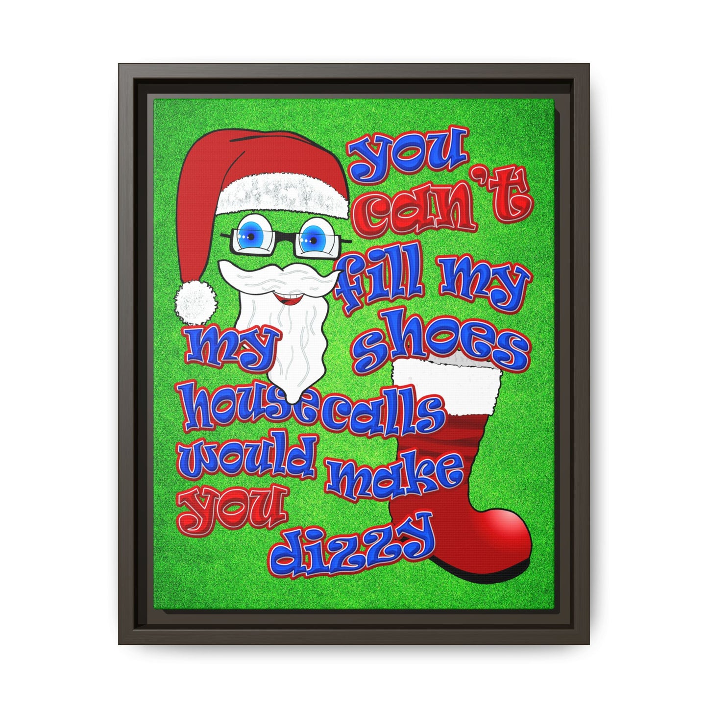 santa's shoes - framed canvas art (green turf)
