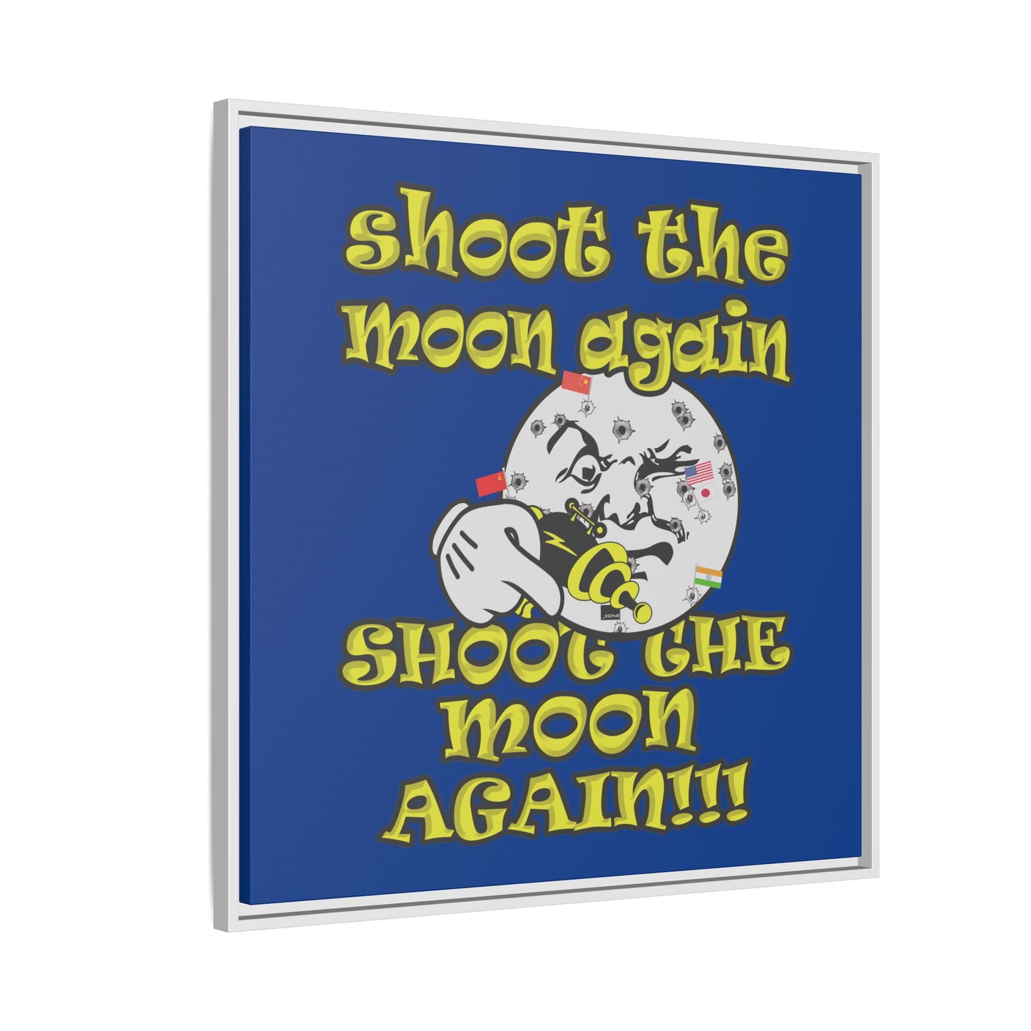 shoot the moon again - framed canvas art (dark blue)