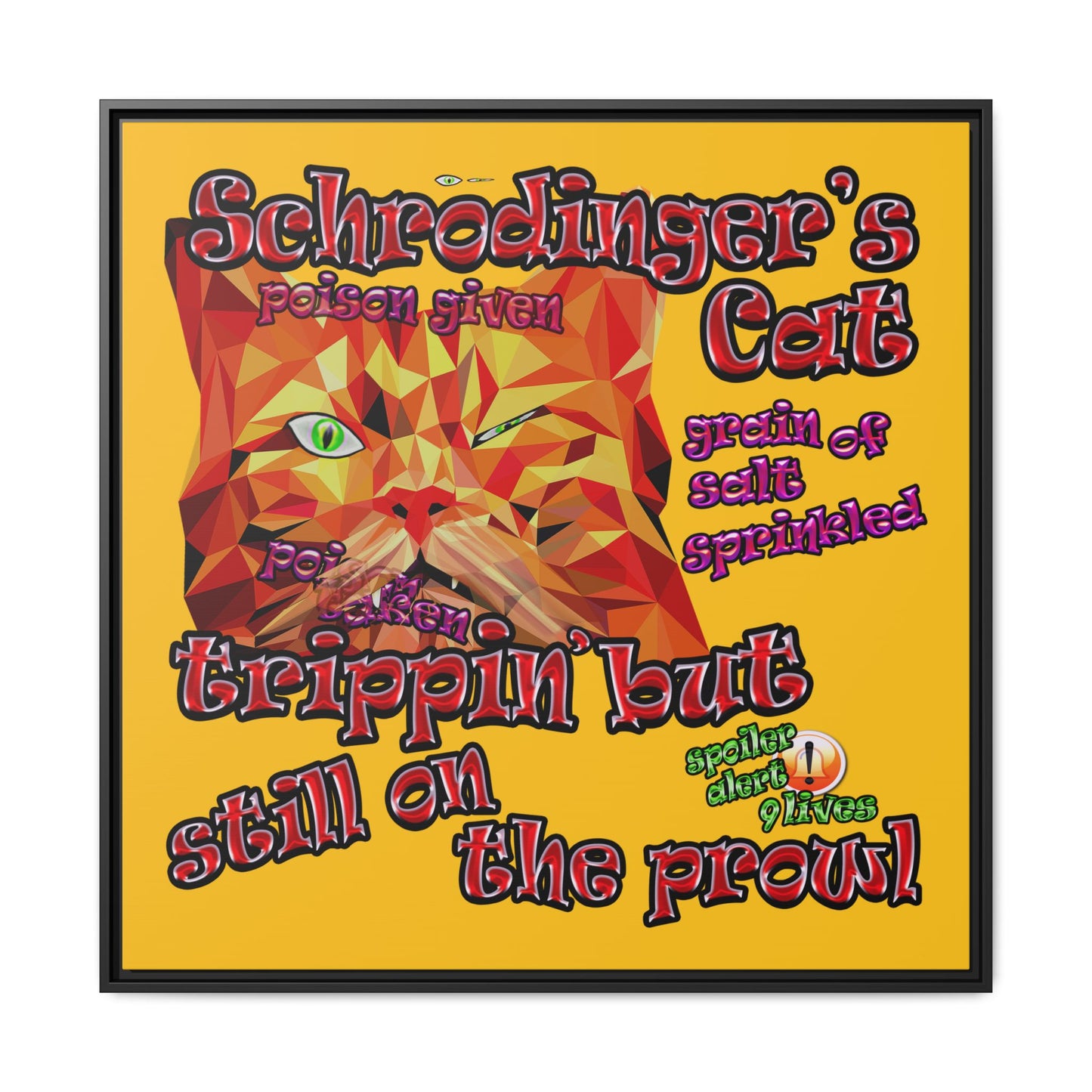 schrodinger's cat - framed canvas art (yellow)