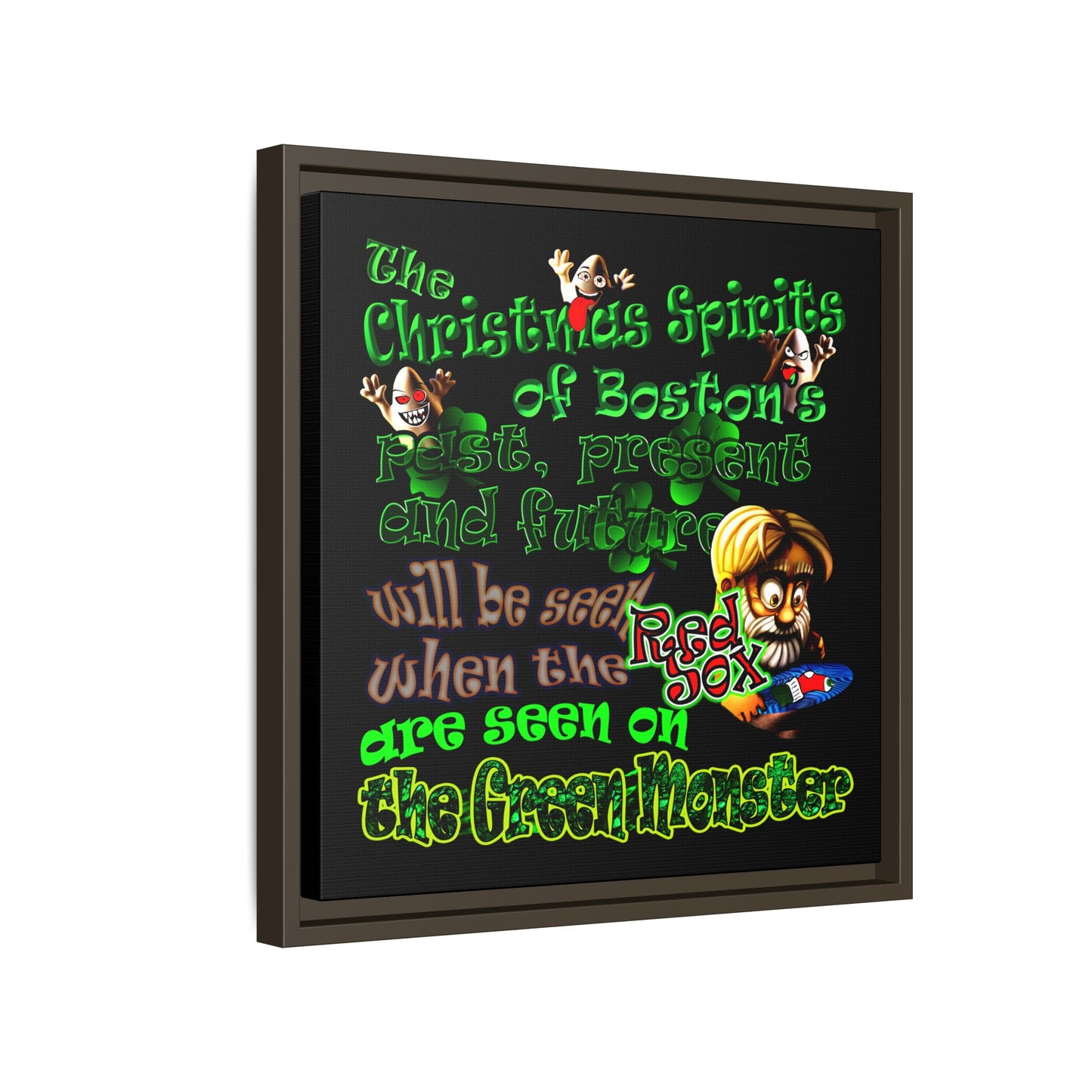 christmas spirits of boston - framed canvas art (black)