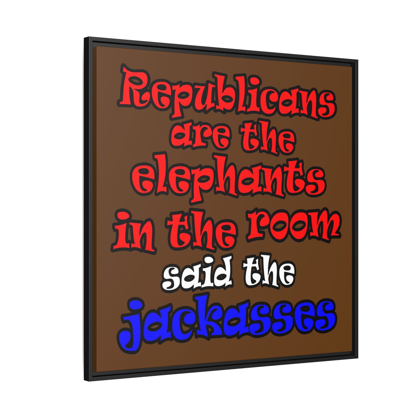 donkeys and elephants - framed canvas art (brown)