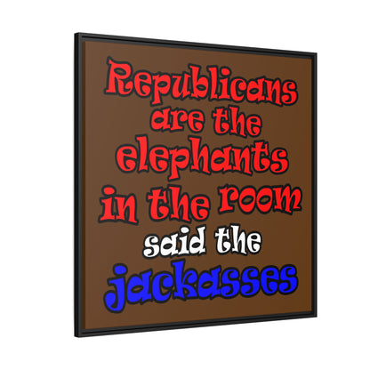 donkeys and elephants - framed canvas art (brown)