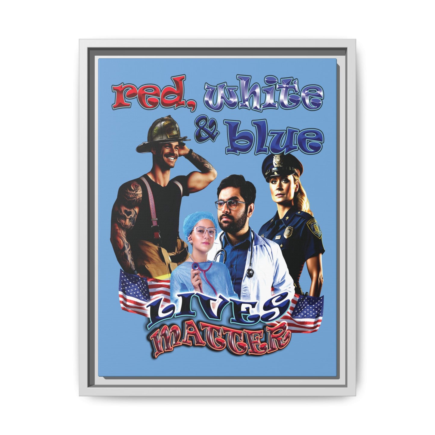 rw&b lives matter - framed canvas art (light blue)