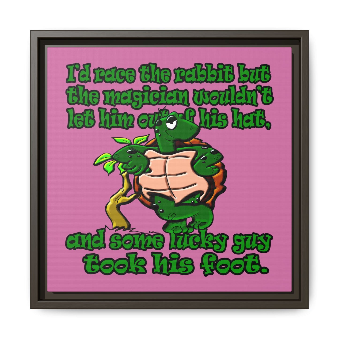 turtle race - framed canvas art (light pink)