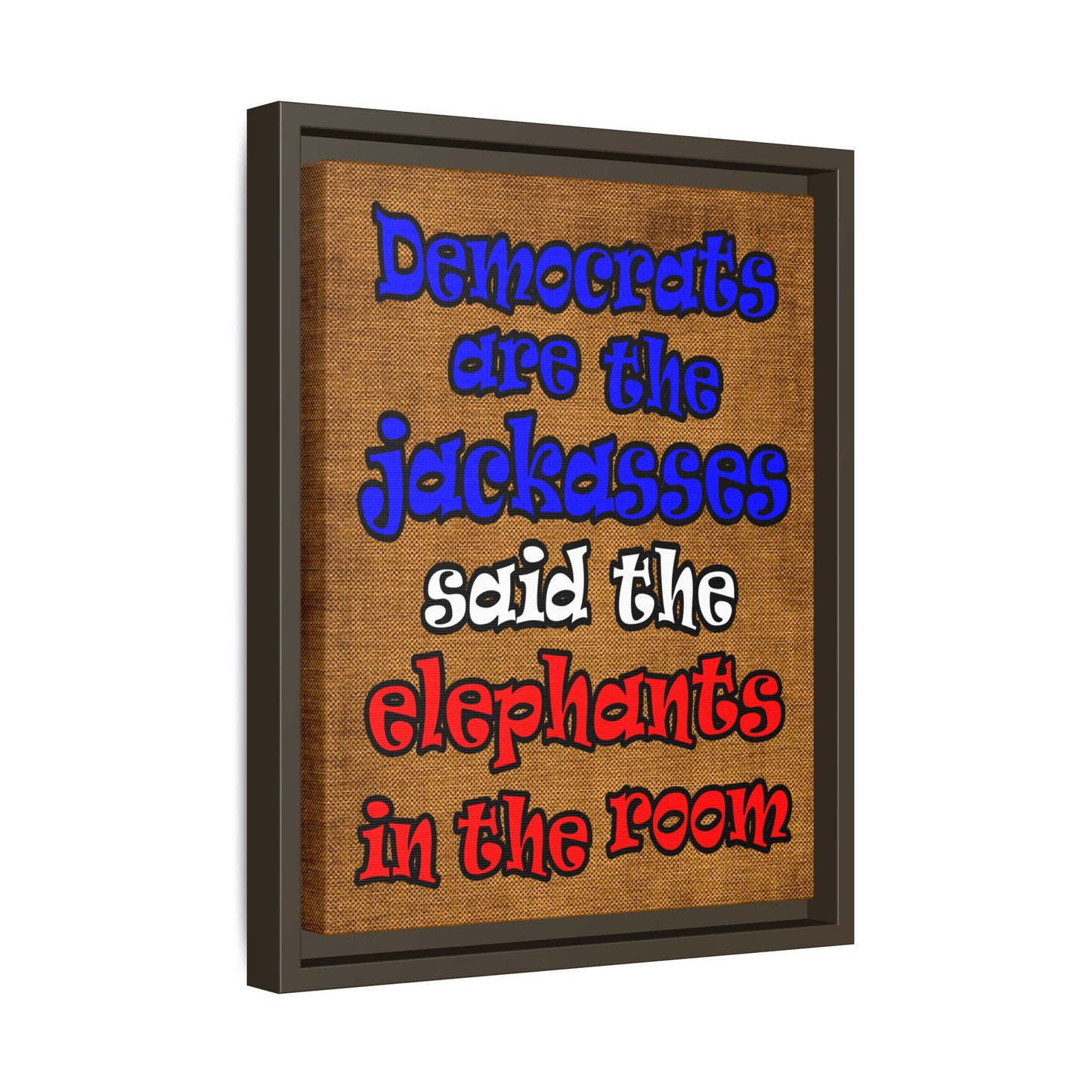 donkeys and elephants - framed canvas art (brown papyrus)