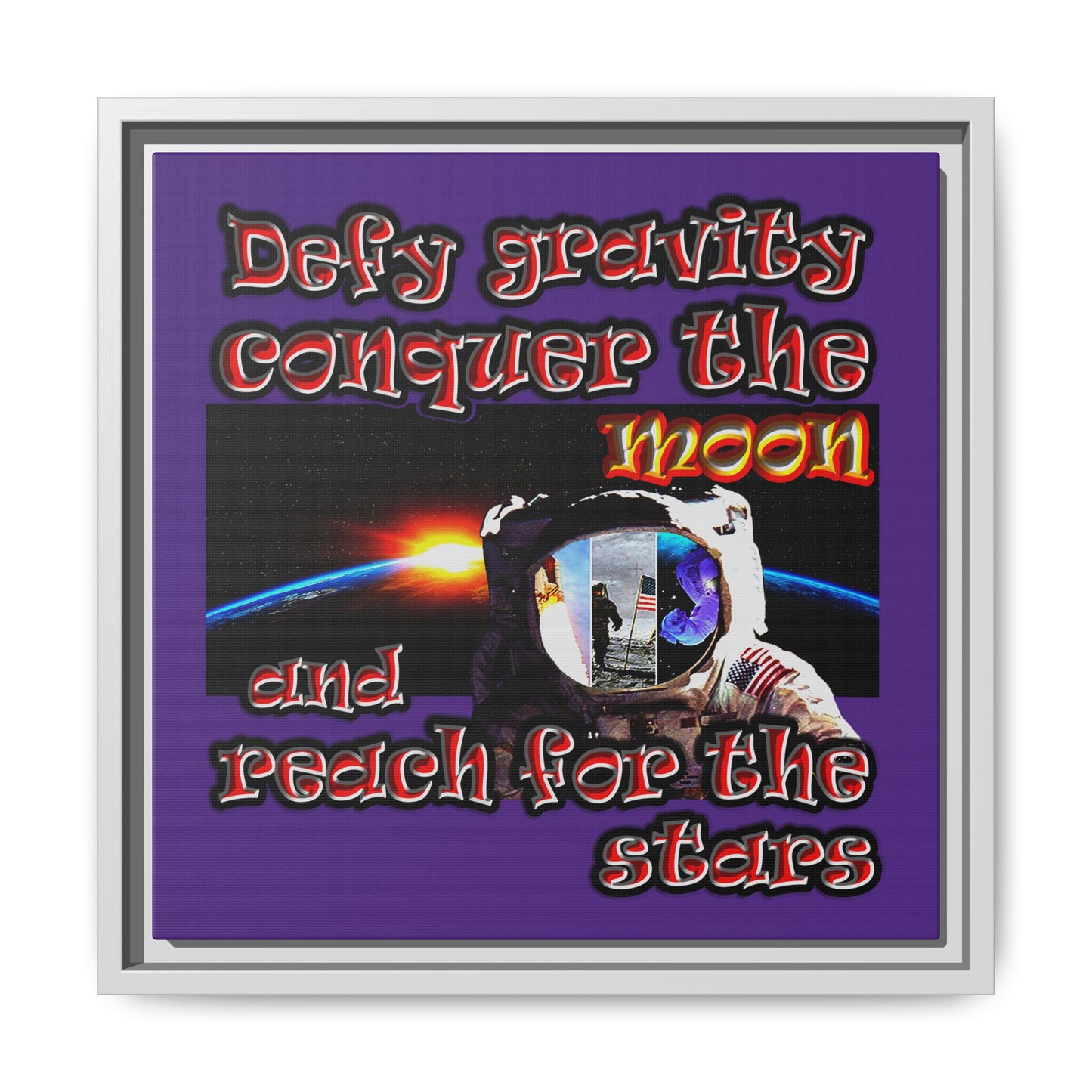 defy conquer reach - framed canvas art (purple)