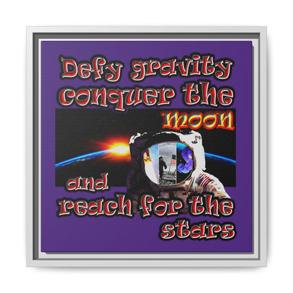 defy conquer reach - framed canvas art (purple)