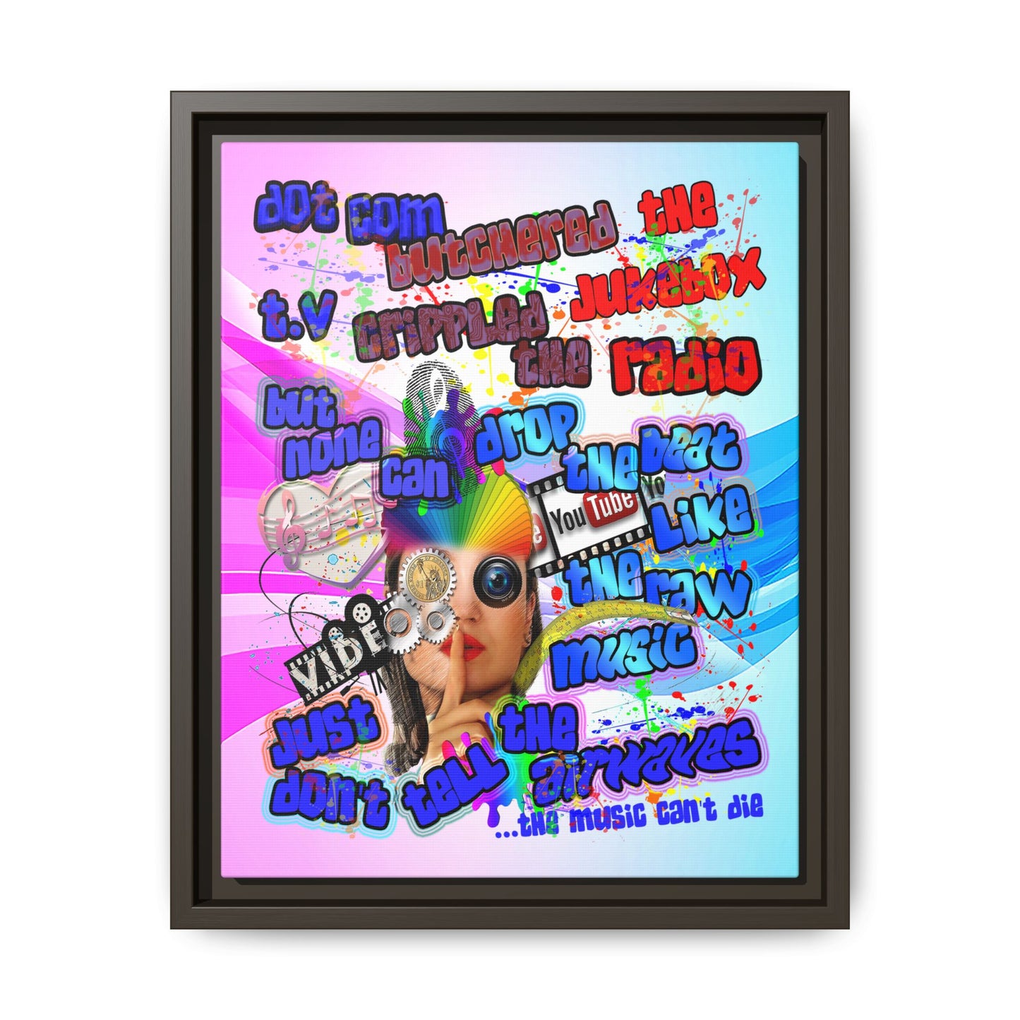 drop the beat - framed canvas art (light blue-pink wave)