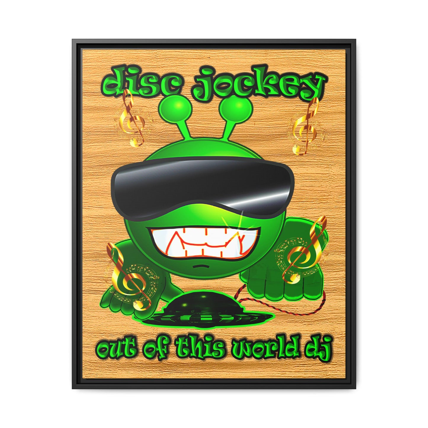 disc jockey - framed canvas art (butterscotch wood finish)