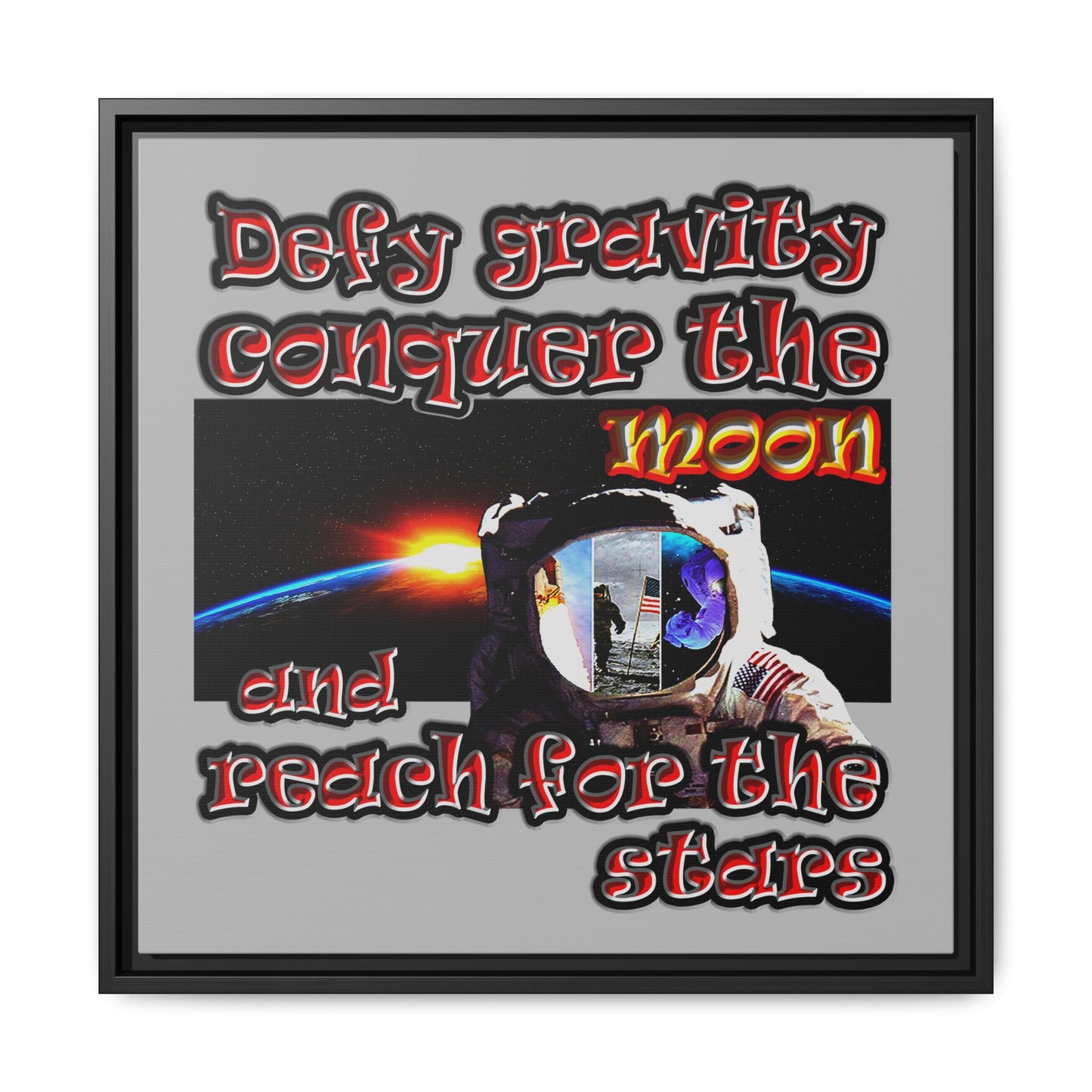 defy conquer reach - framed canvas art (light grey)