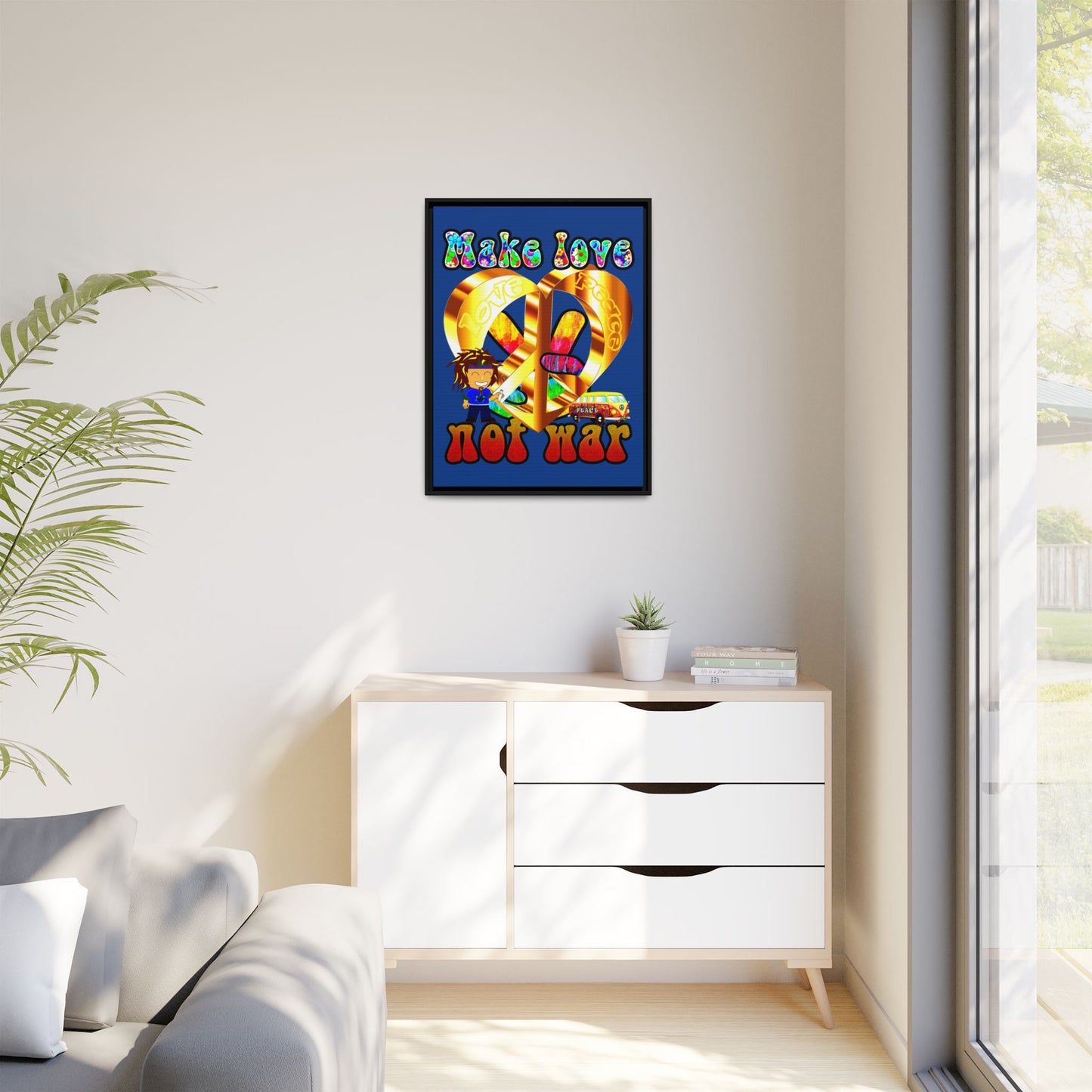love peace - framed canvas art (dark blue)