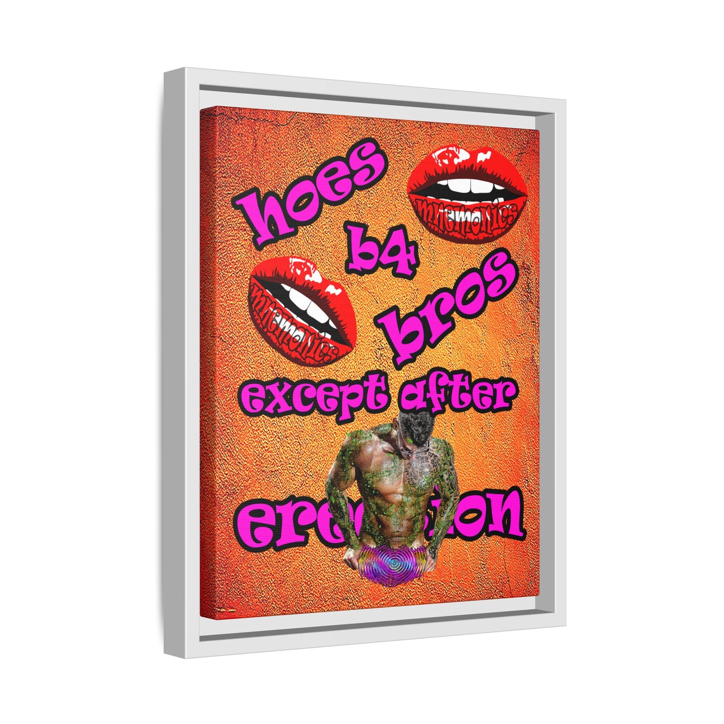 hoes b4 bros - framed canvas art (burnt orange)