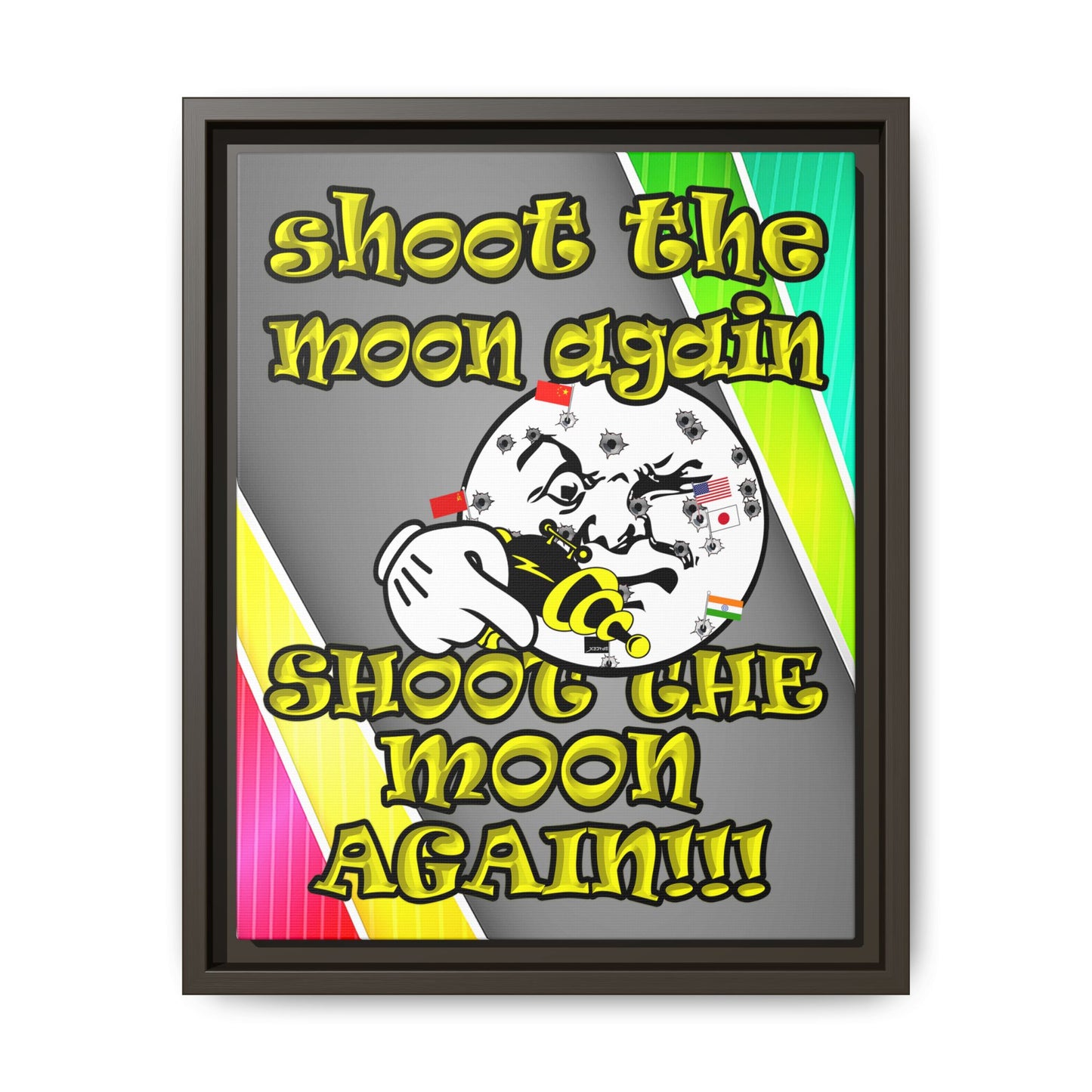 shoot the moon again - framed canvas art (rainbow split)