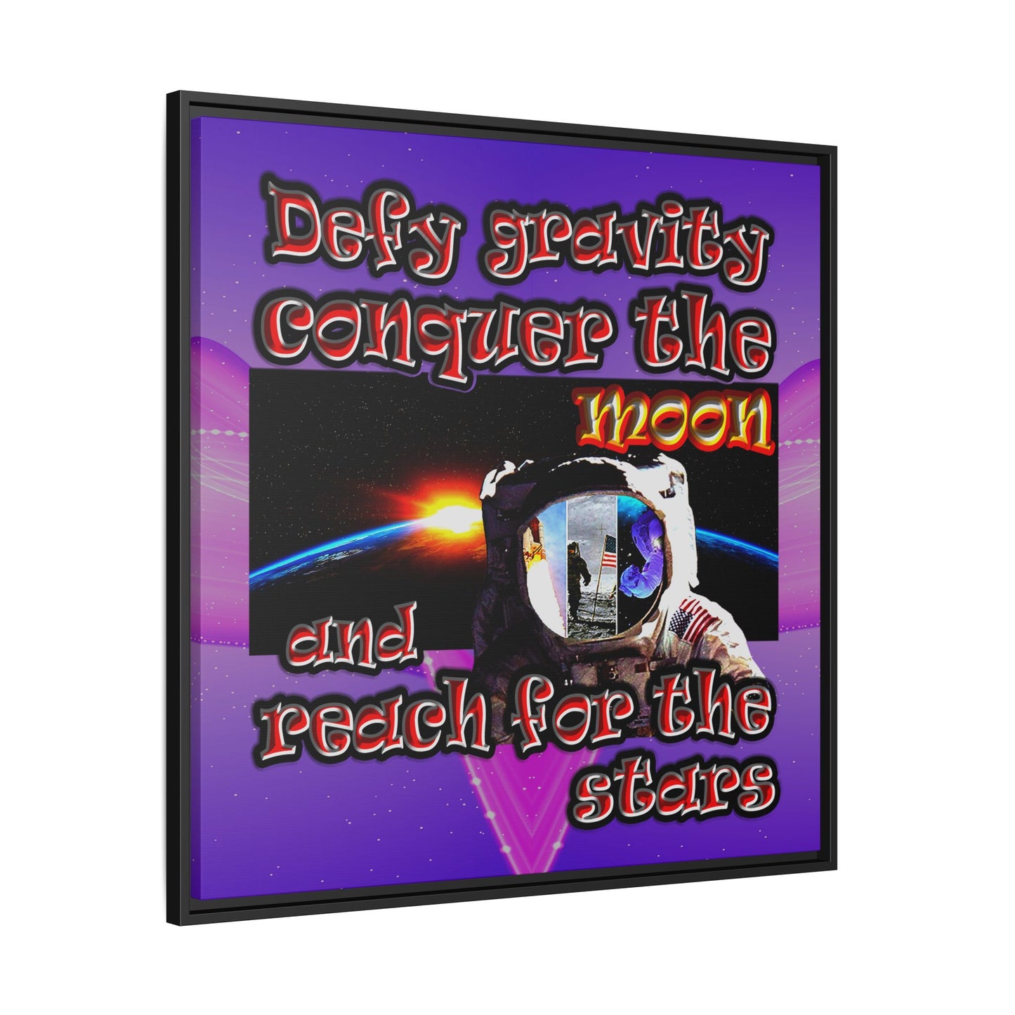 defy conquer reach - framed canvas art (purple-pink wave)