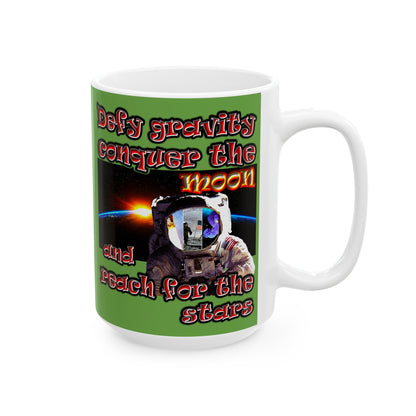 defy conquer reach - White Mug (green)