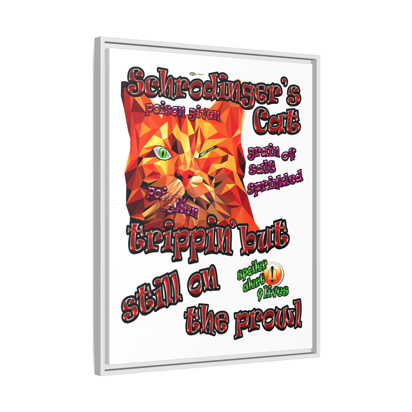 schrodinger's cat - framed canvas art (white)