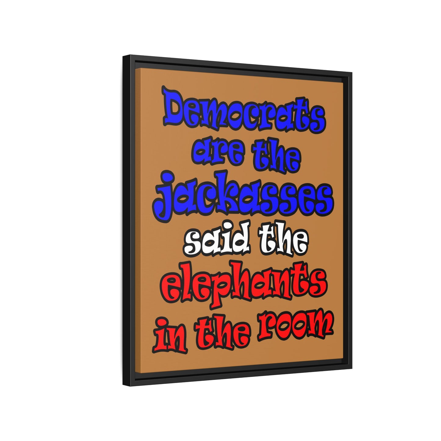 donkeys and elephants - framed canvas art (light brown)