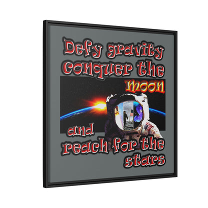 defy conquer reach - framed canvas art (dark grey)