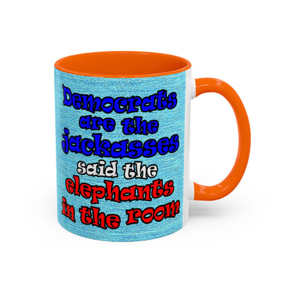 donkeys and elephants - Accent Mug (faded blue)