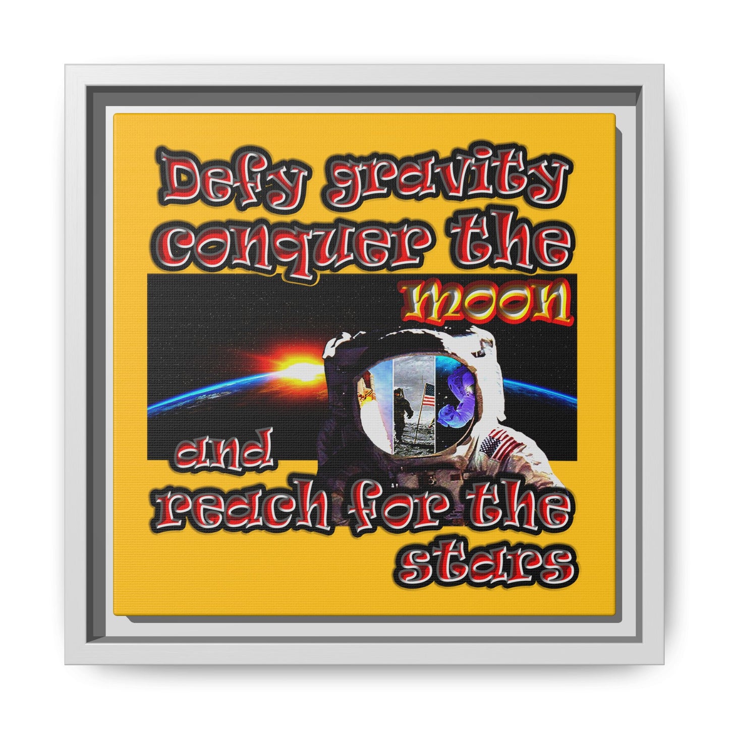 defy conquer reach - framed canvas art (yellow)
