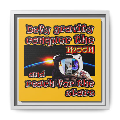 defy conquer reach - framed canvas art (yellow)